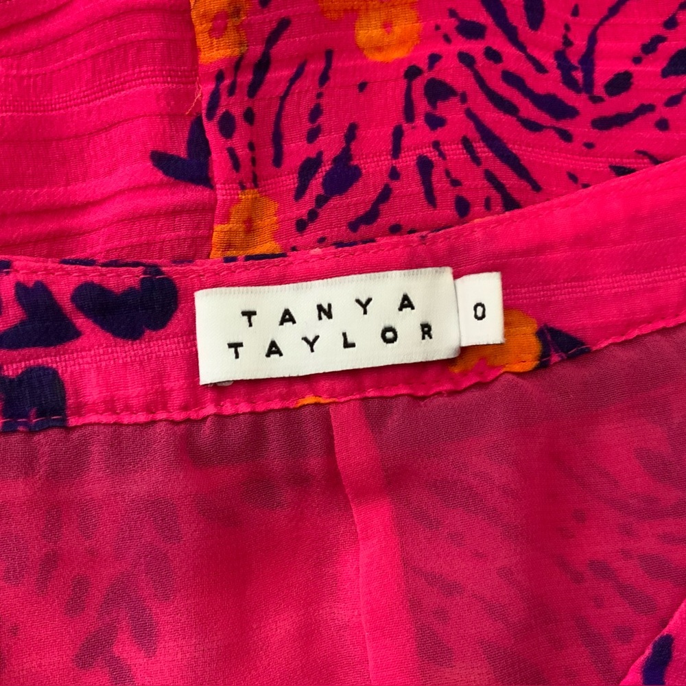 TANYA TAYLOR Kayla Dress Falling Floral Flower Ruffle Silk Event Hot Pink Size 0 - Picture 12 of 16